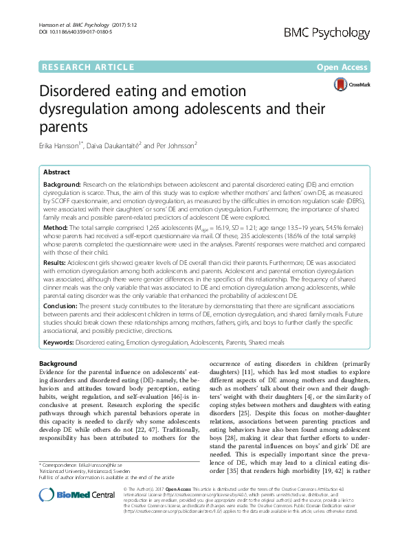 (PDF) Disordered eating and emotion dysregulation among adolescents and ...