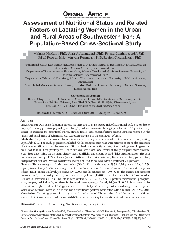 (PDF) Assessment of Nutritional Status and Related Factors of Lactating ...