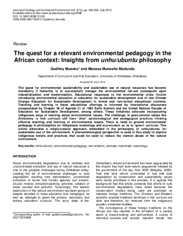 (PDF) The quest for a relevant environmental pedagogy in the African ...