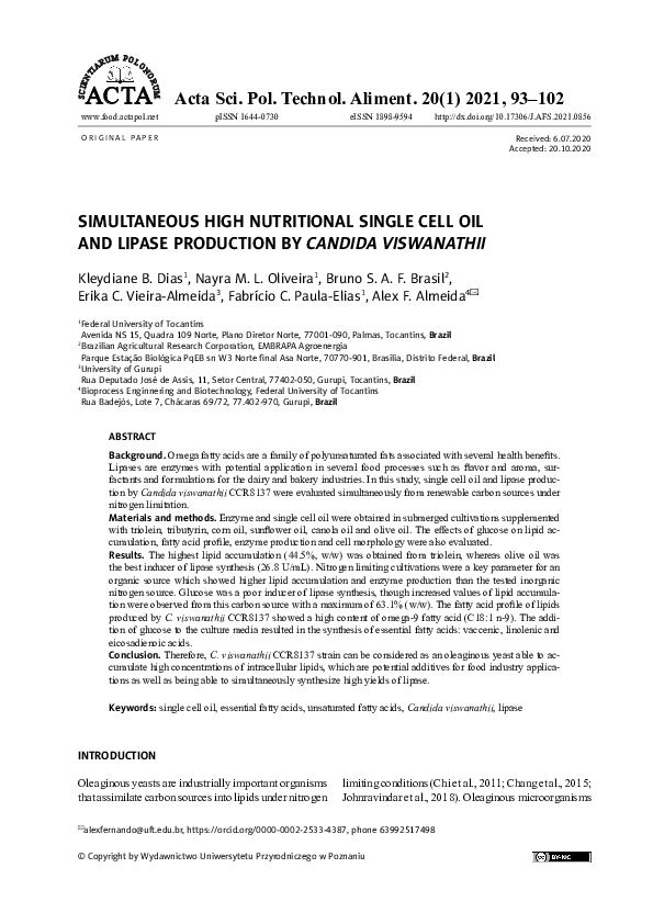 (PDF) Simultaneous high nutritional single cell oil and lipase ...
