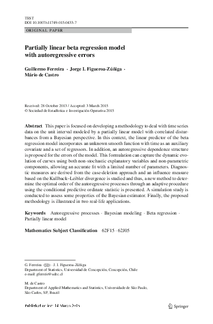(PDF) Partially linear beta regression model with autoregressive errors