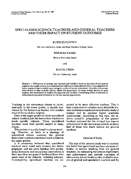 (PDF) Specialized science teachers and general teachers and their ...