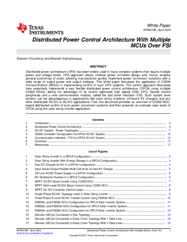 (PDF) Distributed Power Control Architecture With Multiple MCUs Over FSI