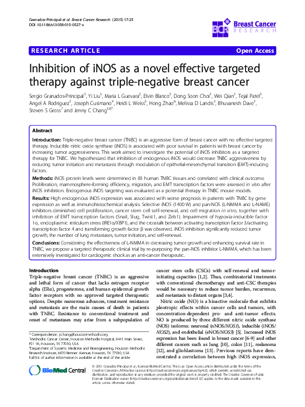 (PDF) Inhibition of iNOS as a novel effective targeted therapy against ...