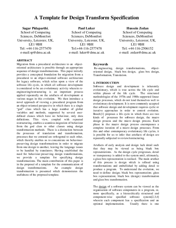 (PDF) A Template for Design Transform Specification