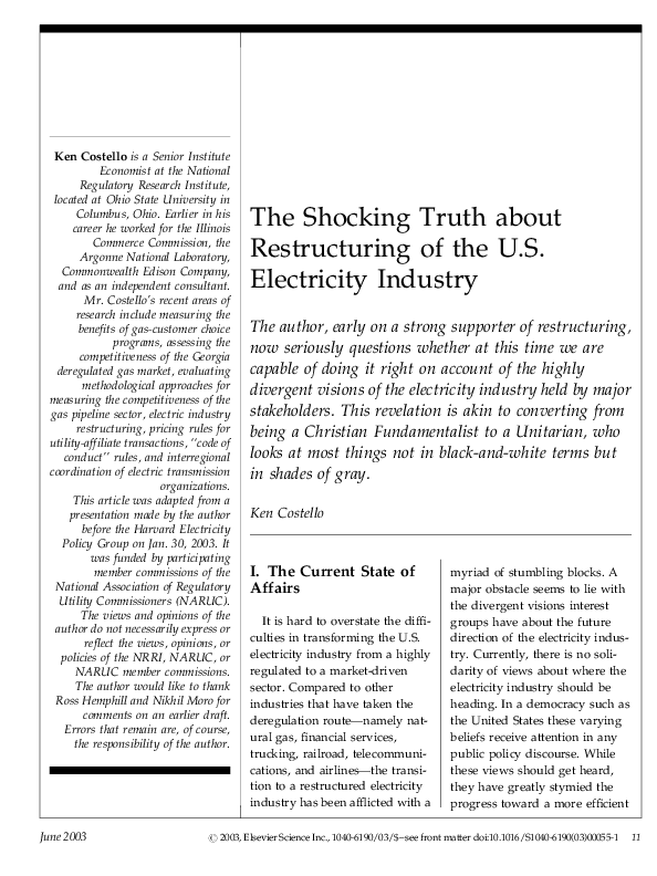 (PDF) The Shocking Truth about Restructuring of the U.S. Electricity