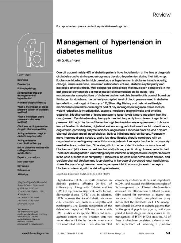 (PDF) Management of hypertension in diabetes mellitus