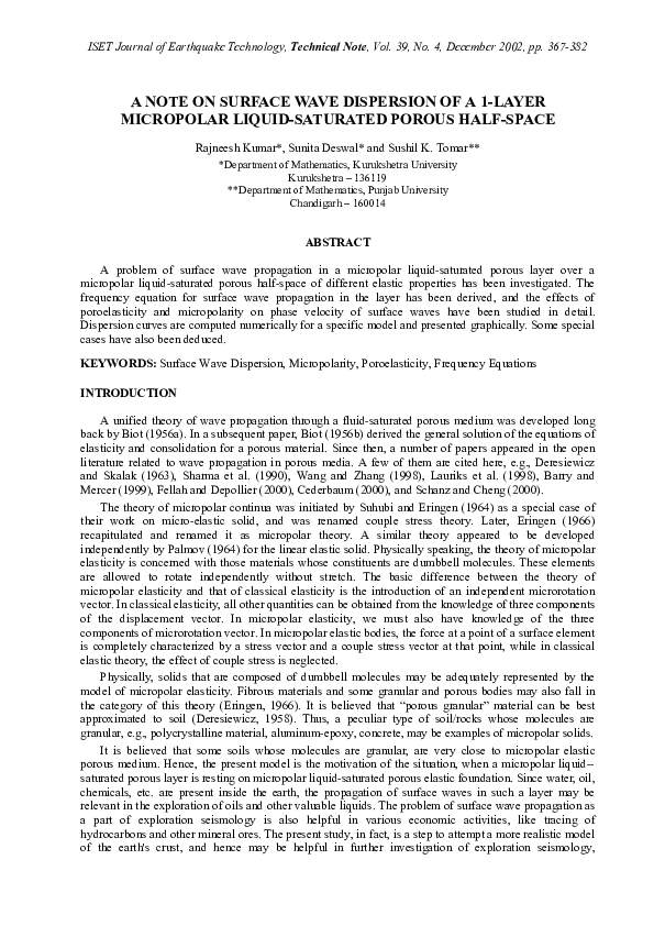 (PDF) A Note on Surface Wave Dispersion of a 1-LAYER Micropolar Liquid ...