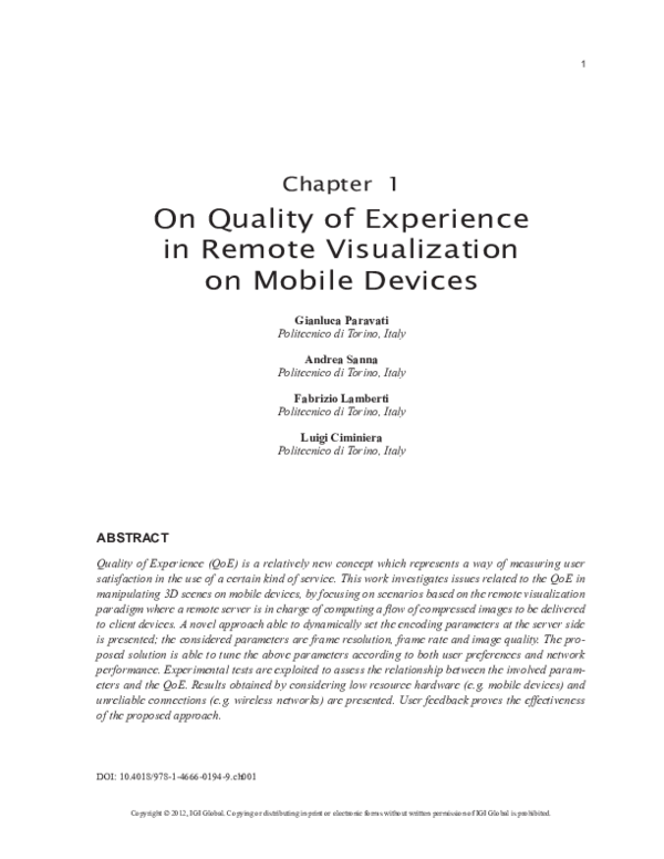 (PDF) On Quality of Experience in Remote Visualization on Mobile Devices
