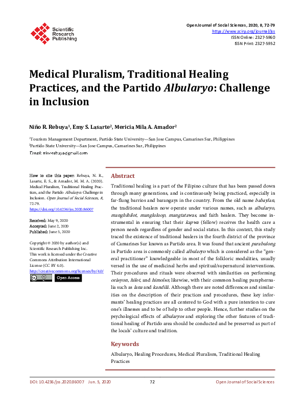 (PDF) Medical Pluralism, Traditional Healing Practices, and the Partido ...