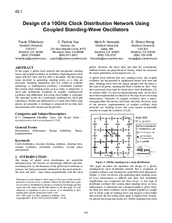 (PDF) 10GHz Clock Network with Standing-Wave Oscillators
