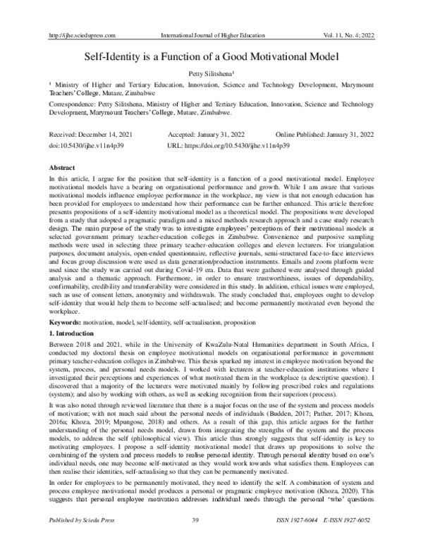 (PDF) Self-Identity is a Function of a Good Motivational Model