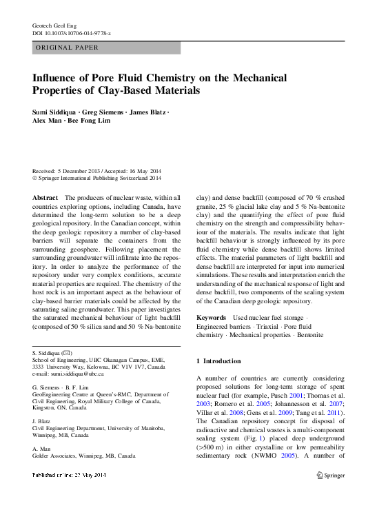 (PDF) Influence of Pore Fluid Chemistry on the Mechanical Properties of ...