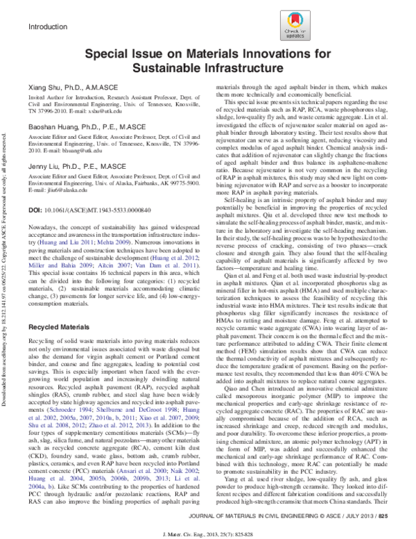 (PDF) Special Issue on Materials Innovations for Sustainable Infrastructure