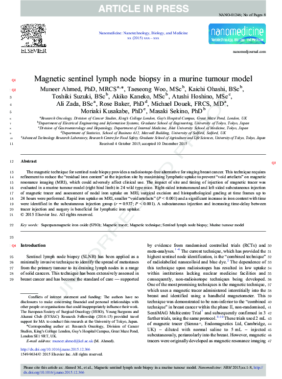 (PDF) Magnetic sentinel lymph node biopsy in a murine tumour model