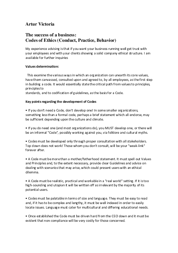 (PDF) Codes of Ethics (Conduct, Practice, Behavior)