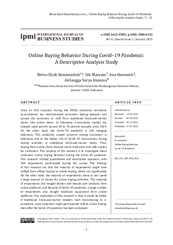 (PDF) Online Buying Behavior During Covid – 19 Pandemic: A Descriptive ...