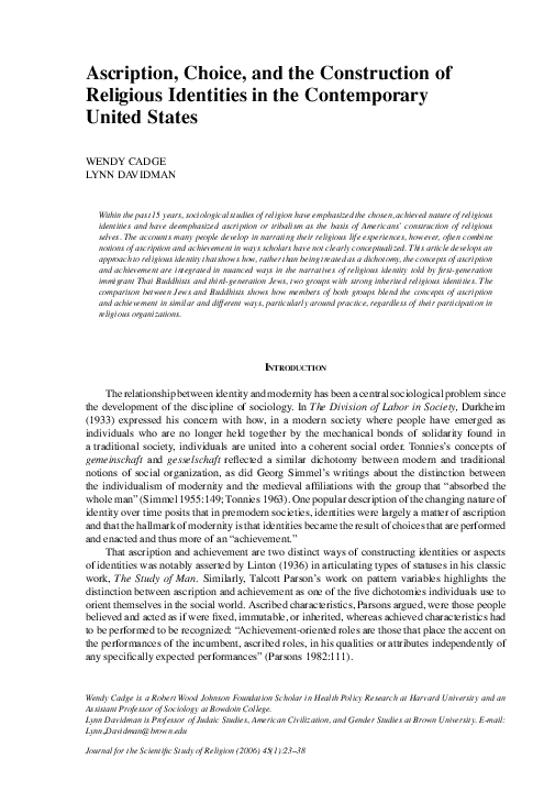 (PDF) Ascription, Choice, and the Construction of Religious Identities ...