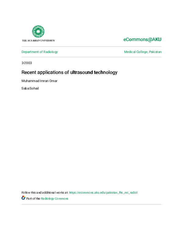 (PDF) Recent applications of ultrasound technology