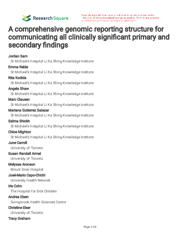 (PDF) A comprehensive genomic reporting structure for communicating all ...