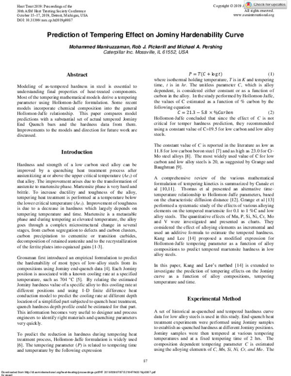 (PDF) Prediction of Tempering Effect on Jominy Hardenability Curve