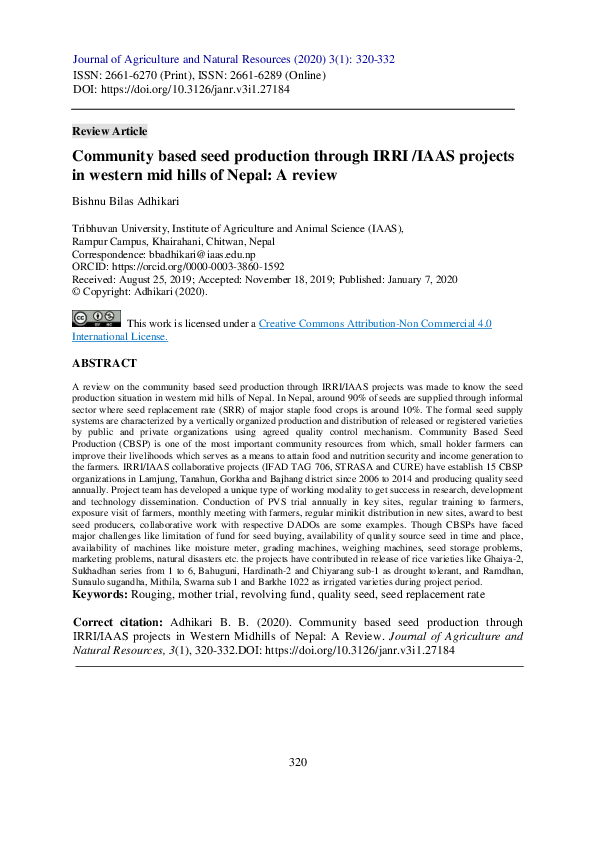 (PDF) Community based seed production through IRRI /IAAS projects in