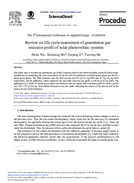 (PDF) Review on Life Cycle Assessment of Greenhouse Gas Emission Profit ...