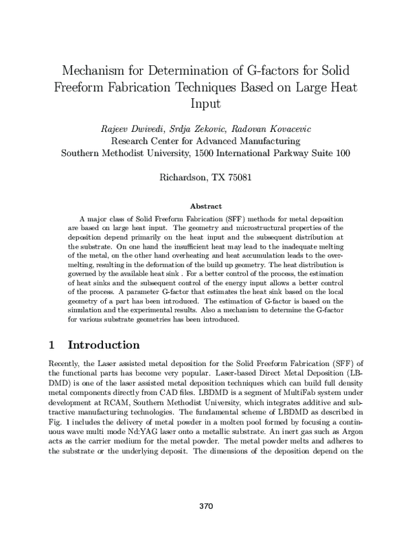 (PDF) Mechanism for Determination of G-factors for Solid Freeform ...