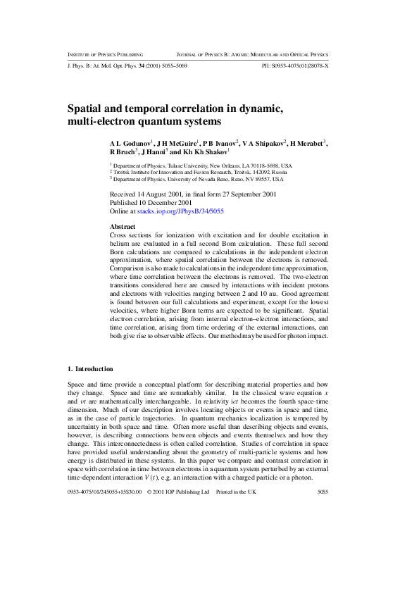 (PDF) Spatial and temporal correlation in dynamic, multielectron