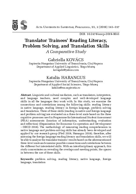 (PDF) Translator Trainees’ Reading Literacy, Problem Solving, and ...