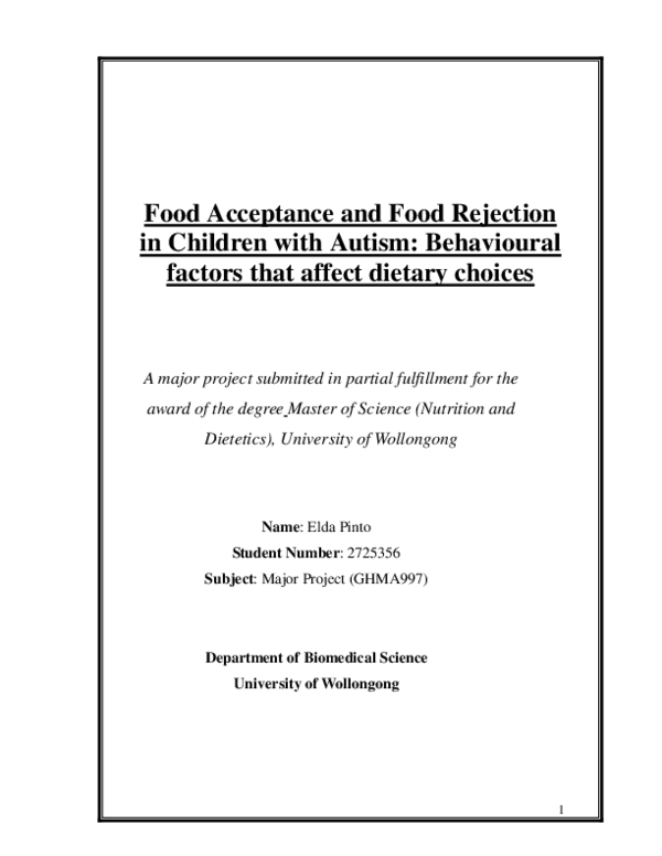 (PDF) Food Acceptance and Food Rejection in Children with Autism ...