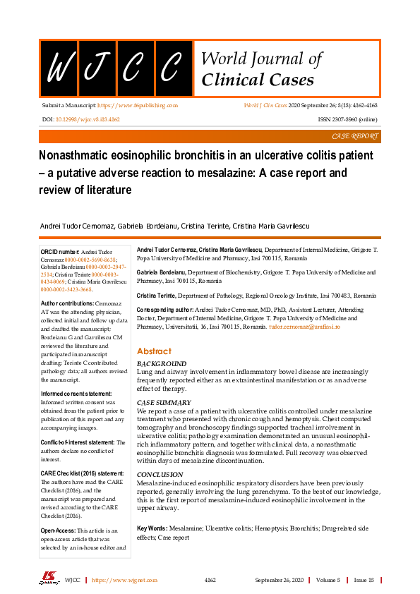 (PDF) Nonasthmatic eosinophilic bronchitis in an ulcerative colitis ...