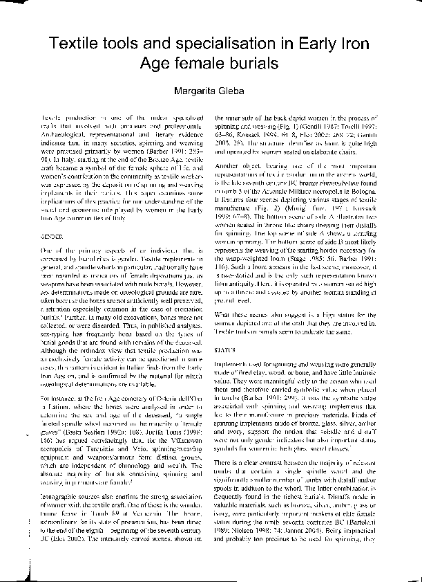 (PDF) Textile tools and specialisation in the Early Iron Age Burials
