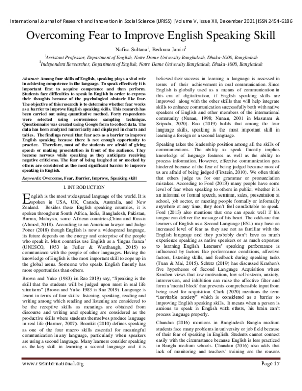(PDF) Overcoming Fear to Improve English Speaking Skill