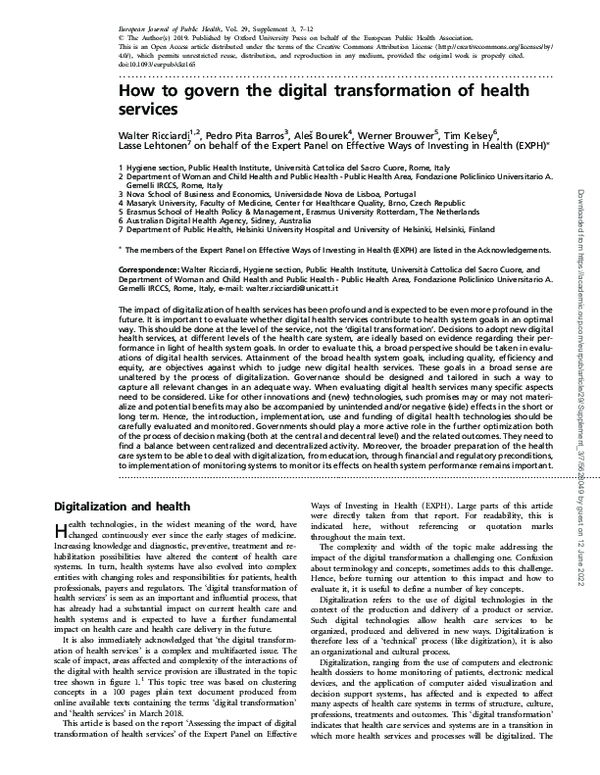 (PDF) How to govern the digital transformation of health services