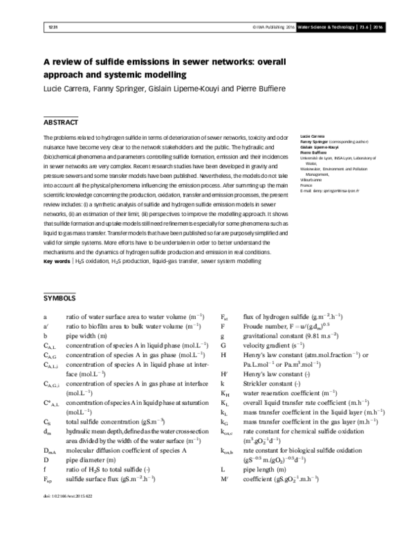 (PDF) A review of sulfide emissions in sewer networks: overall approach ...