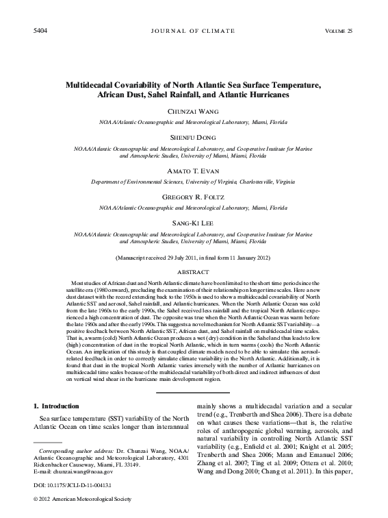 (PDF) Multidecadal Covariability of North Atlantic Sea Surface ...