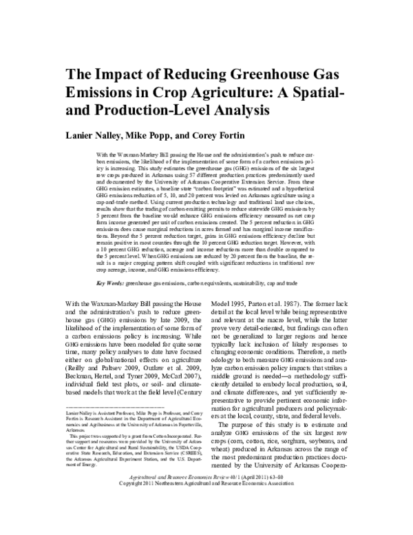 (PDF) The Impact of Reducing Greenhouse Gas Emissions in Crop ...