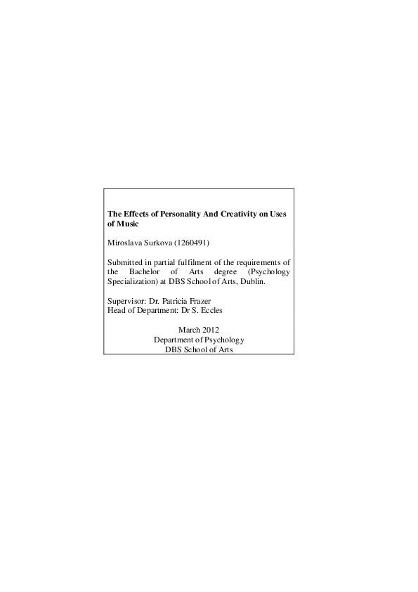 (PDF) The effects of personality and creativity on uses of music