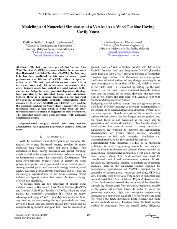 (PDF) Modeling and Numerical Simulation of a Vertical Axis Wind Turbine ...