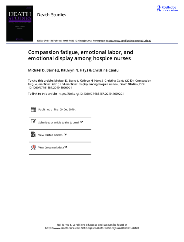 (PDF) Compassion fatigue, emotional labor, and emotional display among ...