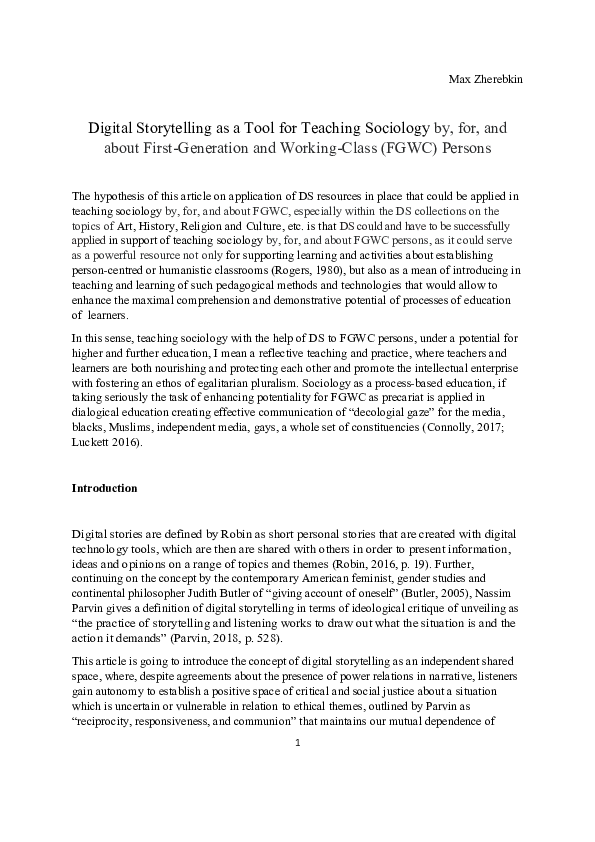 (DOC) Digital Storytelling as a Tool for Teaching Sociology by, for ...