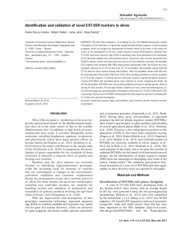 (PDF) Identification and validation of novel EST-SSR markers in olives
