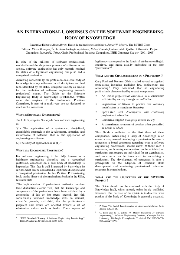 (PDF) An international Consensus on the Software Engineering Body of ...