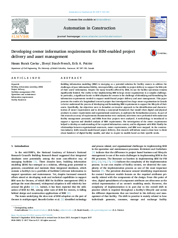 (PDF) Developing owner information requirements for BIM-enabled project ...