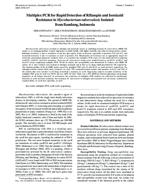 (PDF) Multiplex PCR for Rapid Detection of Rifampin and Isoniazid ...