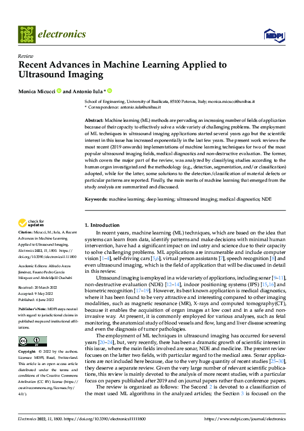 (PDF) Recent Advances in Machine Learning Applied to Ultrasound Imaging