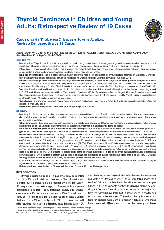 (PDF) Thyroid Carcinoma in Children and Young Adults: Retrospective ...
