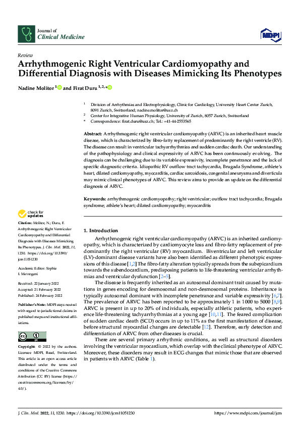 (PDF) Arrhythmogenic Right Ventricular Cardiomyopathy and Differential ...