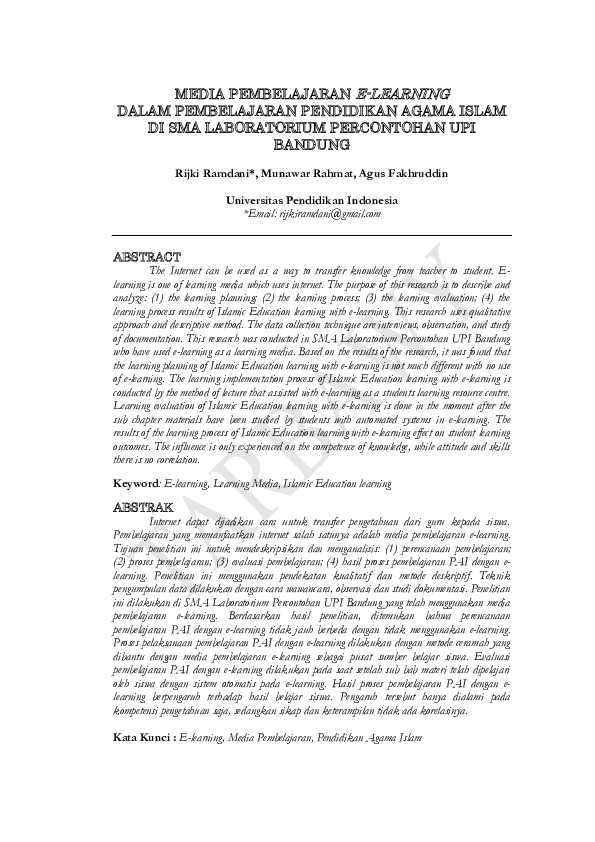 (PDF) Media Pembelajaran ELearning Dalam Pembelajaran Pendidikan Agama